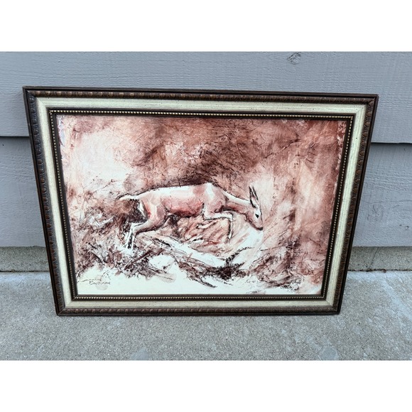 David E. Garrison Other - Original Signed David E Garrison Deer Wildlife Conte Crayon Framed Artwork